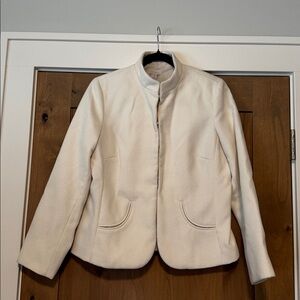Chicos Winter White Lined Blazer jacket Womens M waist coat Warm dressy festive